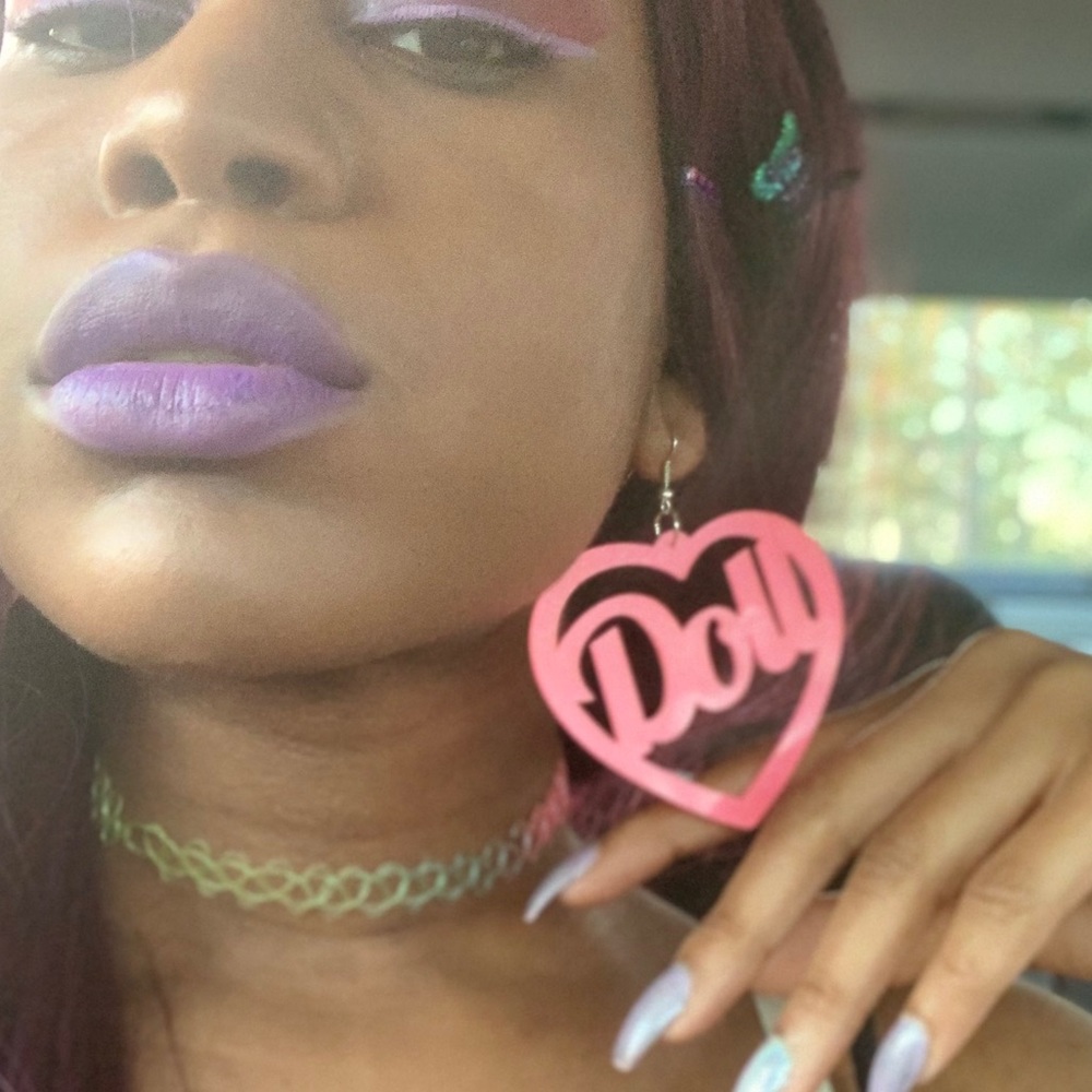 Pink doll drop earrings